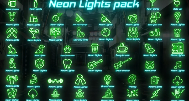 fcpx插件Neon Lights Big Pack(干净荧光标题模板)-1686316250-528ff010b4115c6-1